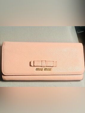 Miu Miu Madras Fiocco Bow Continental Wallet Blush Pink Leather COA -EUC